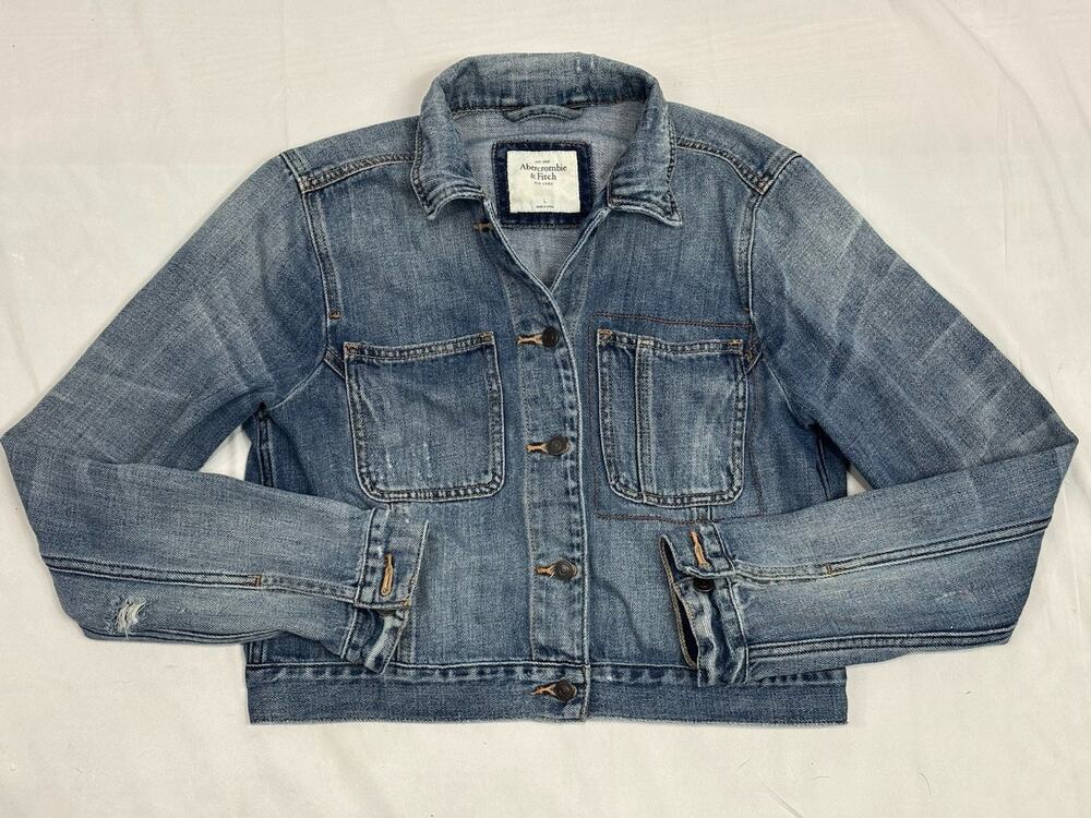 Abercrombie & Fitch Vintage Distressed Denim Trucker Jacket Y2K Women's Size L
